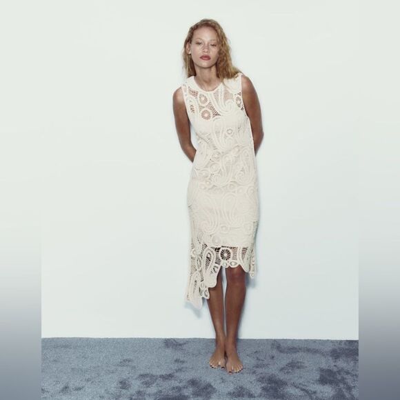 ZARA ASYMMETRIC CROCHET DRESS - Picture 7 of 10